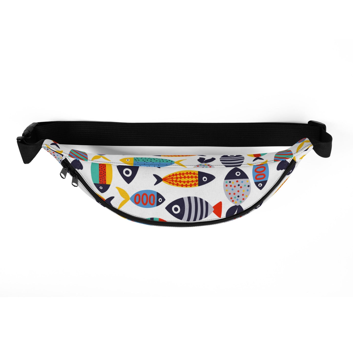 White Tropical Fish Crossbody Fanny Pack - a must-have accessory for any fashion-forward traveler - Top View. STXGifts