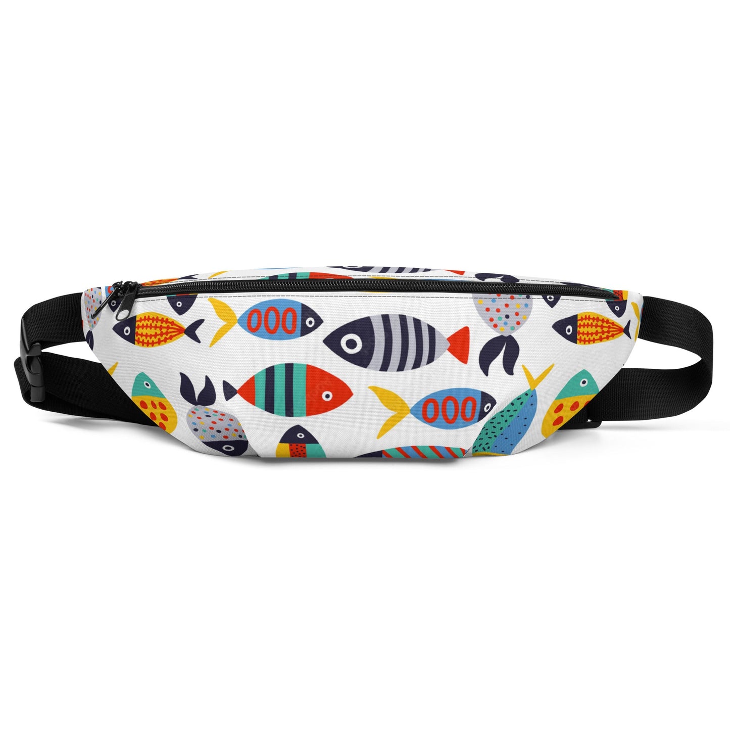 White Tropical Fish Crossbody Fanny Pack - a must-have accessory for any fashion-forward traveler - Front View. STXGifts