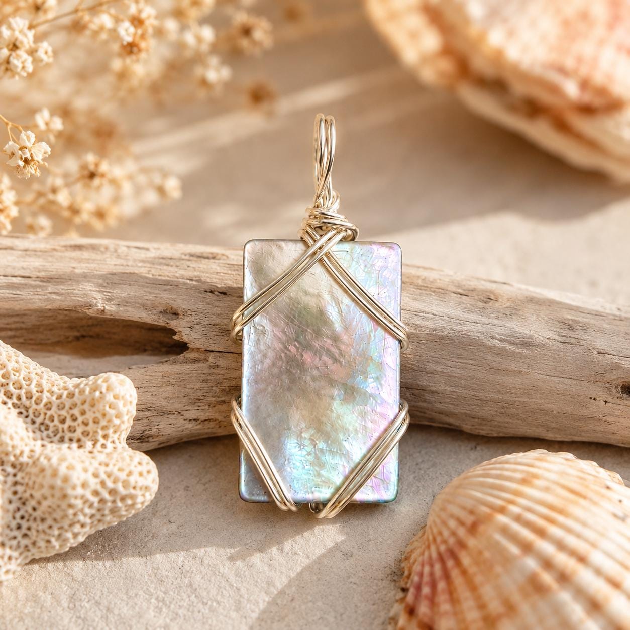 Genuine Mother of Pearl Necklace – Minimal Coastal Jewelry – Handmade Ocean Treasure Pendant Gift
