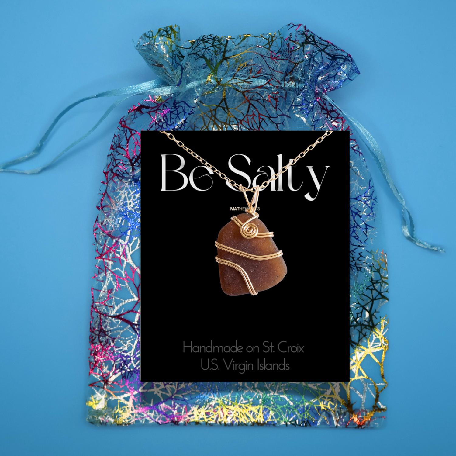 Handmade Genuine Caribbean Sea Glass Necklace – Wire Wrapped Pendant with chain, Faith Gift with Mathew verse - Choose your color
