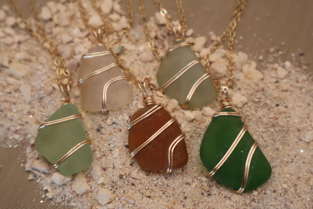 Handmade Genuine Caribbean Sea Glass Necklace – Wire Wrapped Pendant with chain, Faith Gift with Mathew verse - Choose your color