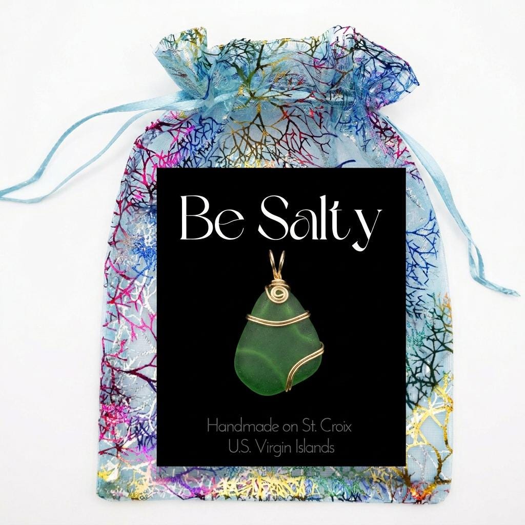 Handmade Genuine Caribbean Sea Glass Necklace – Wire Wrapped Pendant with chain, Faith Gift with Mathew verse - Choose your color